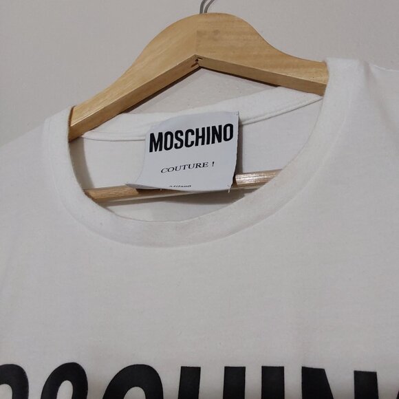 Moschino Double Question Mark Unisex White T-Shirt - Women Large, Men Medium - Picture 7 of 7